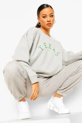 Texas Slogan Print Sweater Tracksuit