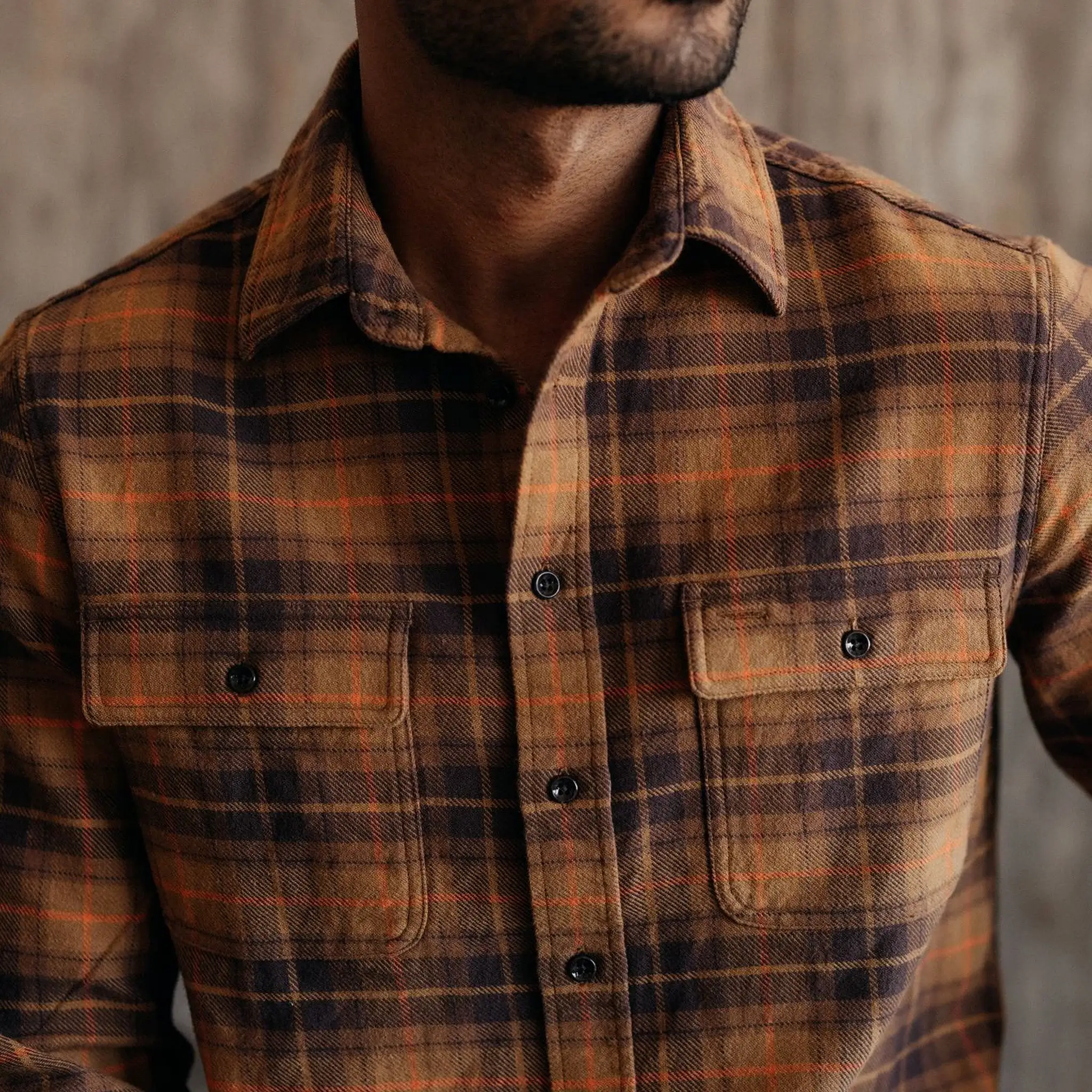 The Ledge Shirt in Tarnished Brass Plaid