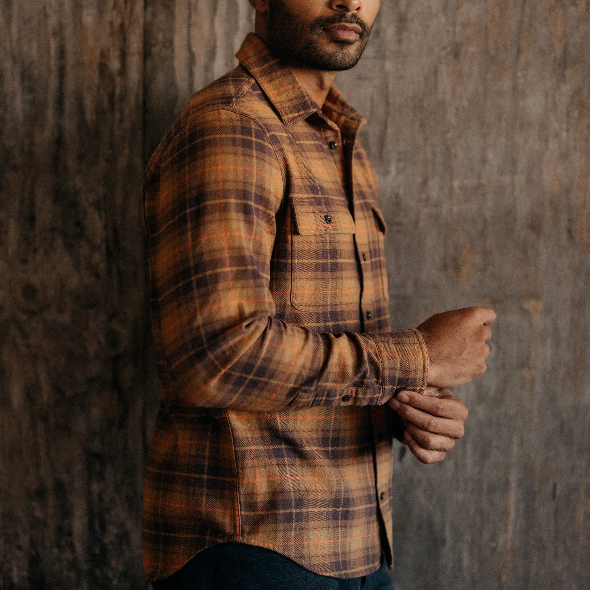 The Ledge Shirt in Tarnished Brass Plaid