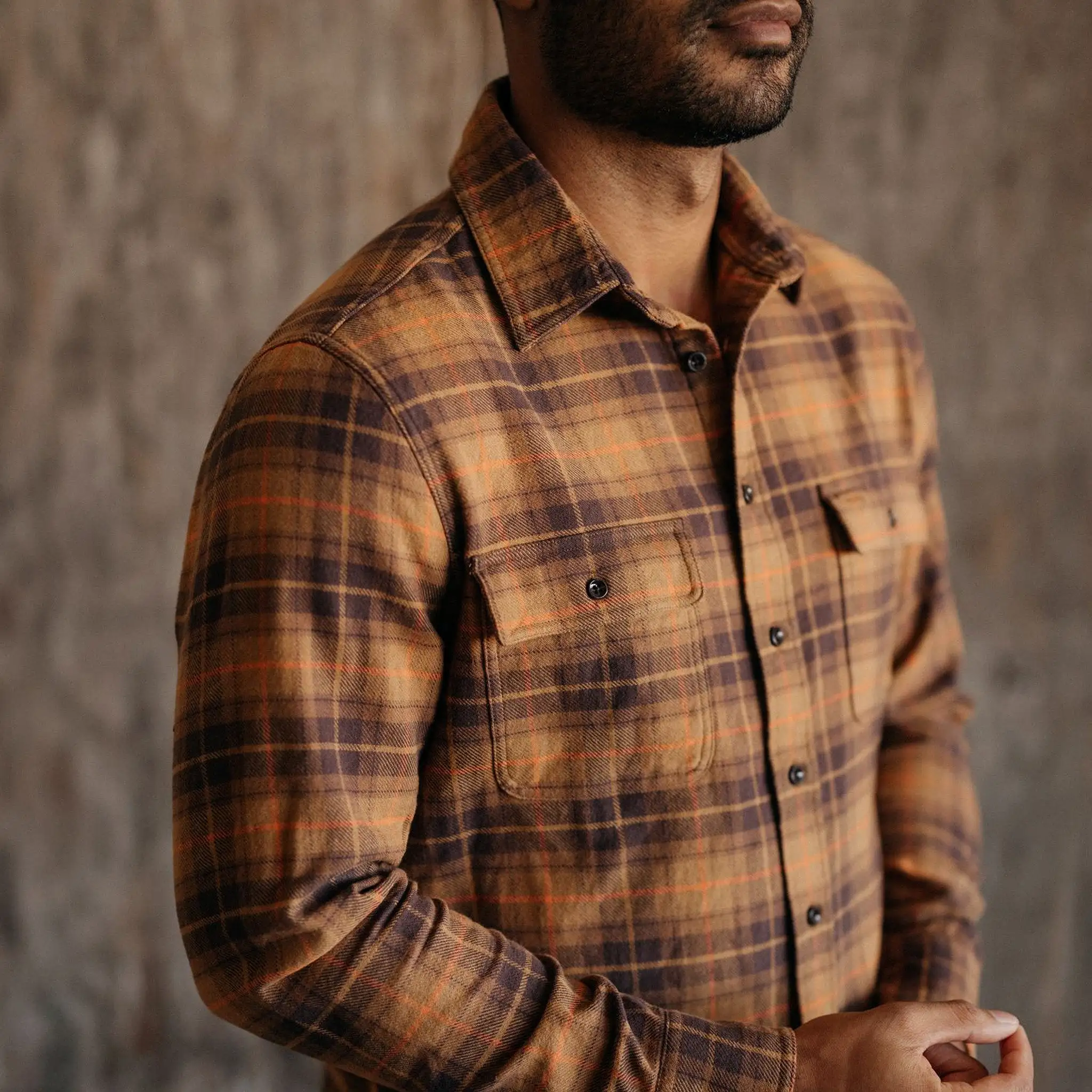 The Ledge Shirt in Tarnished Brass Plaid