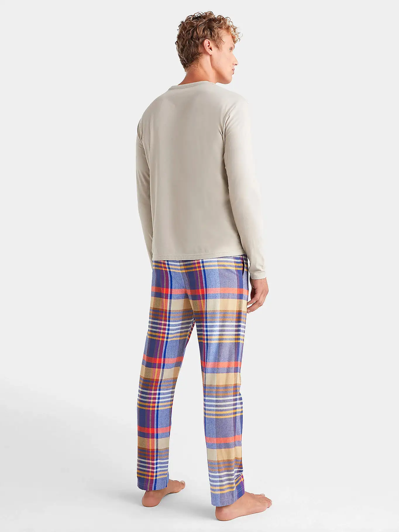 Tommy Hilfiger Mens Pyjama Set - Long Check Flannel Bottoms & L/S T-Shirt