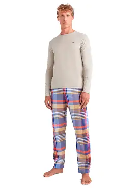 Tommy Hilfiger Mens Pyjama Set - Long Check Flannel Bottoms & L/S T-Shirt