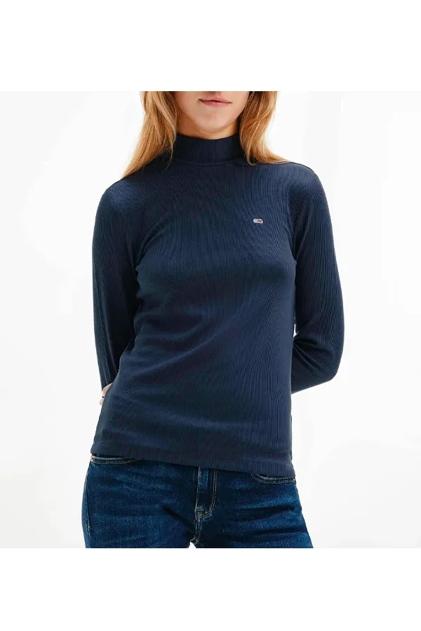 Tommy Hilfiger Women Mock Neck L/S Tee Navy