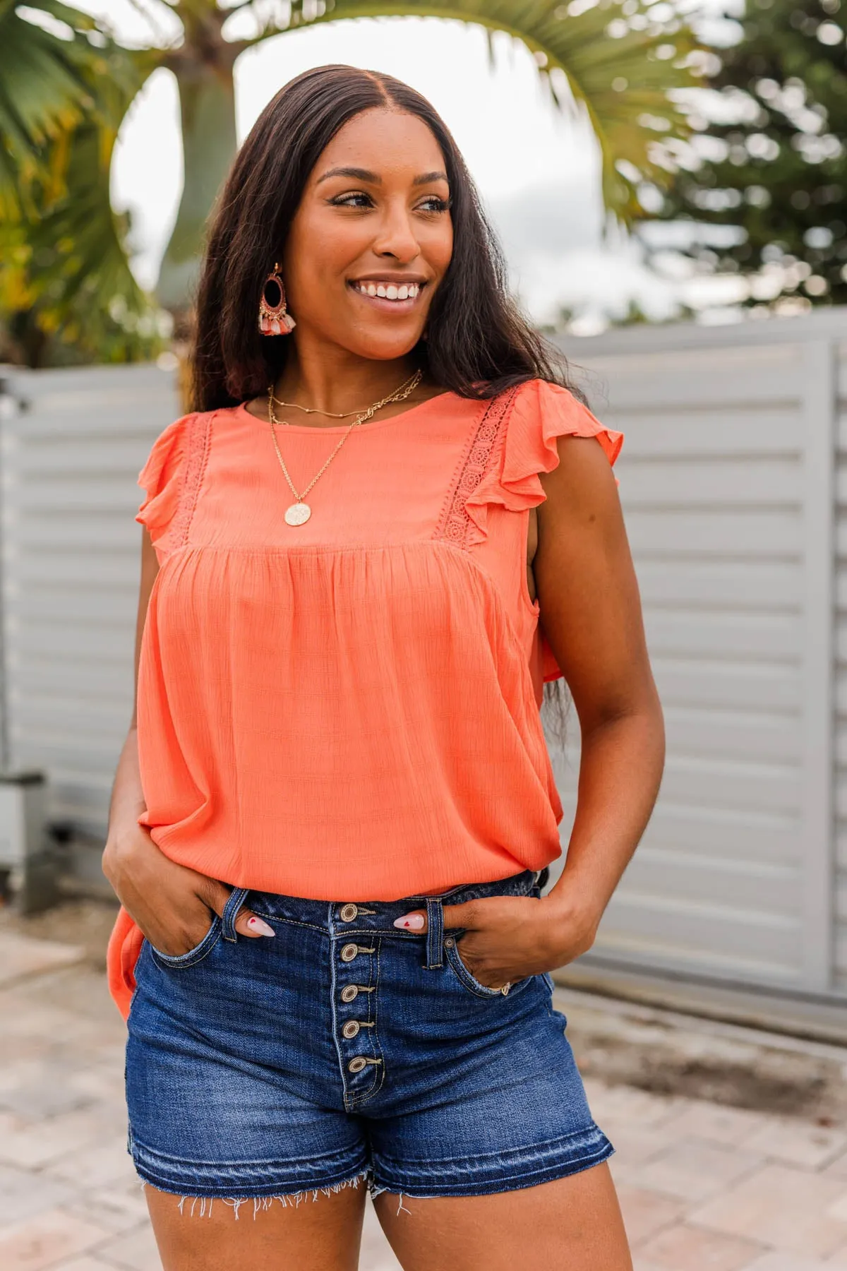 Tranquil Days Sleeveless Blouse- Coral