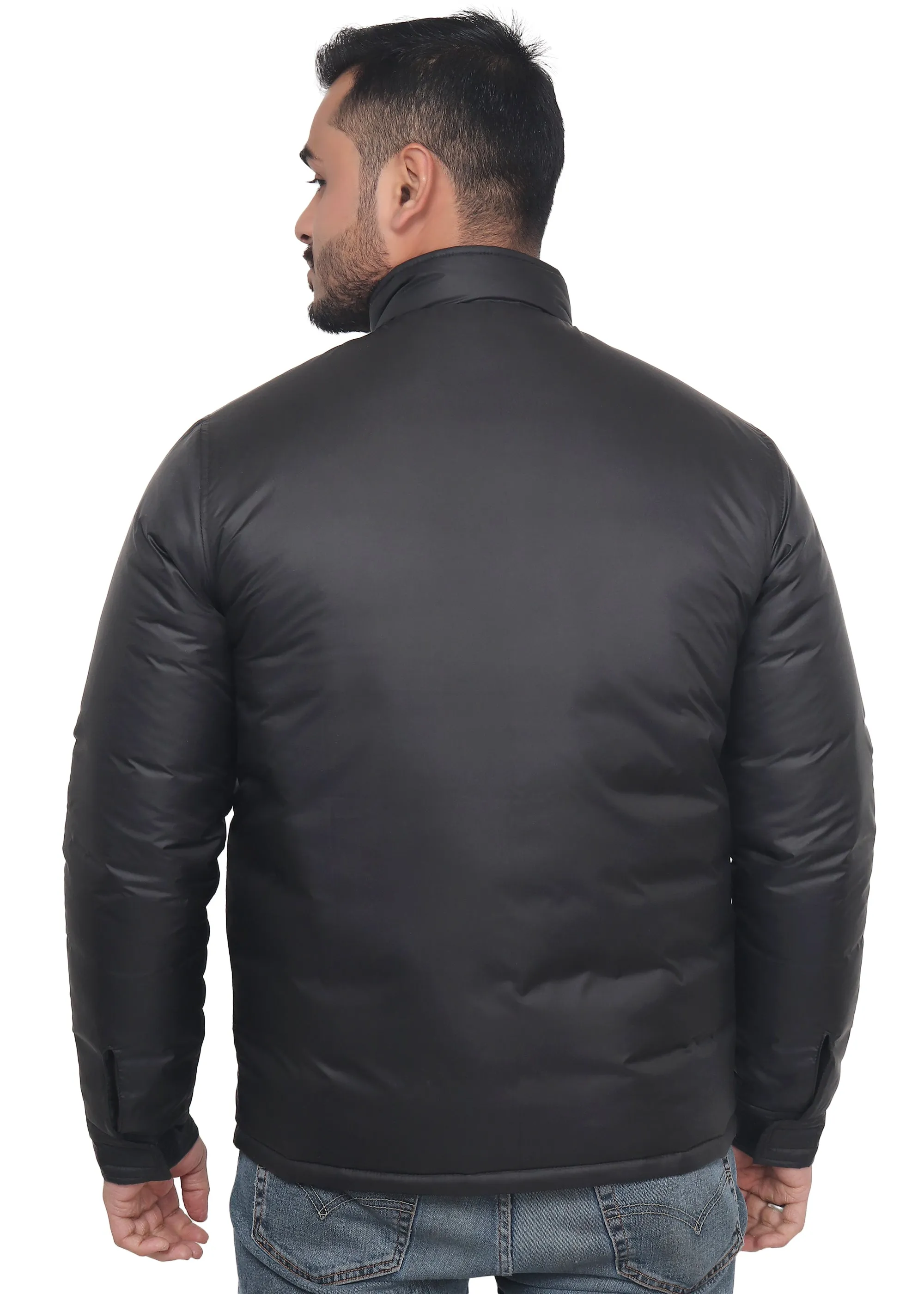 Triple Dot Solid Black Bomber Winter Jackets for Men's