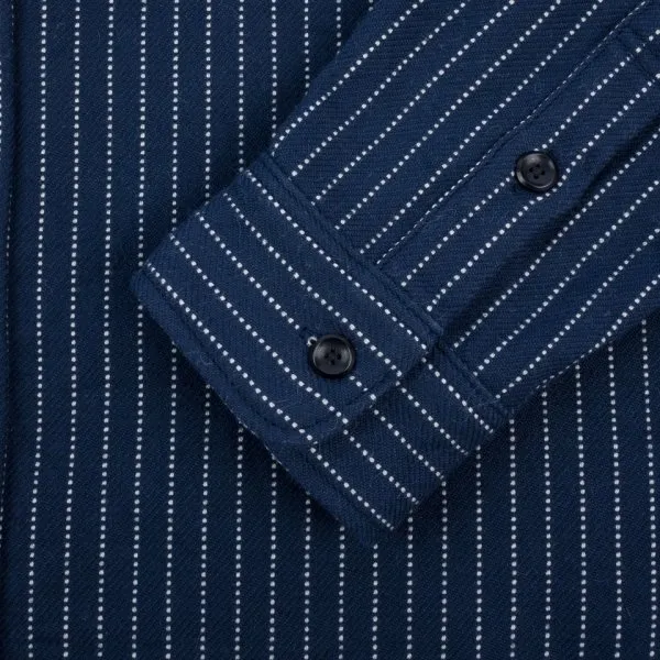 Ultra Heavy Flannel Chalk Stripe Work Shirt - Navy