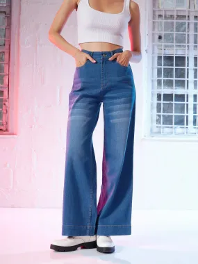 Women Blue Wide Leg Jeans