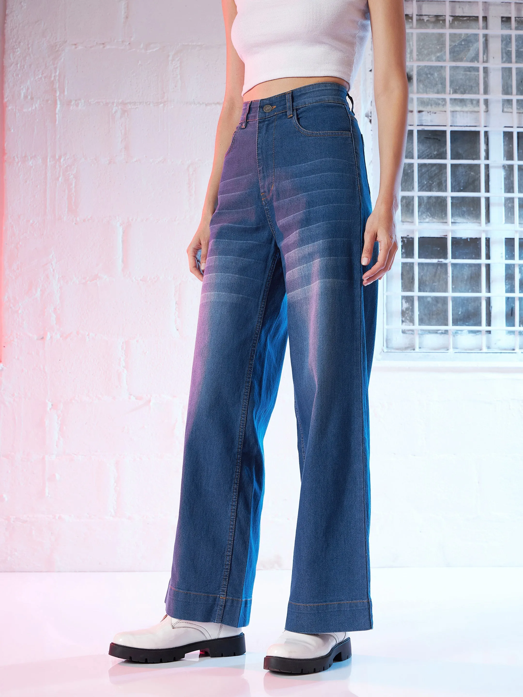 Women Blue Wide Leg Jeans