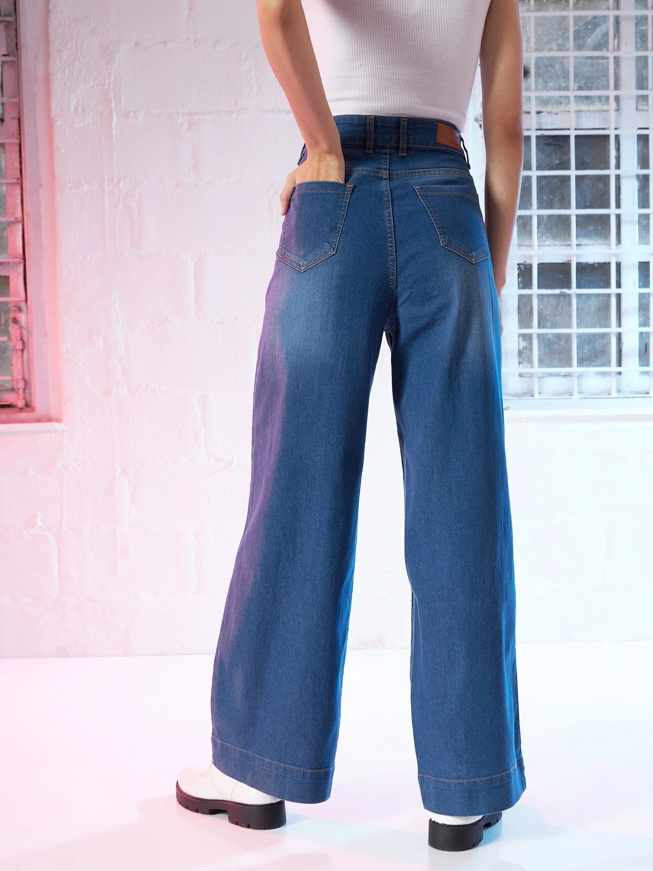 Women Blue Wide Leg Jeans