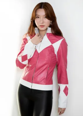 Womens Power Rangers Classic Leather Jacket - Pink