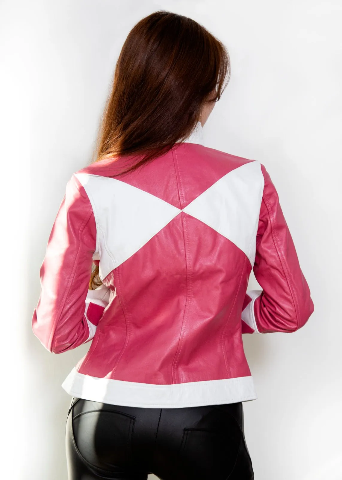 Womens Power Rangers Classic Leather Jacket - Pink