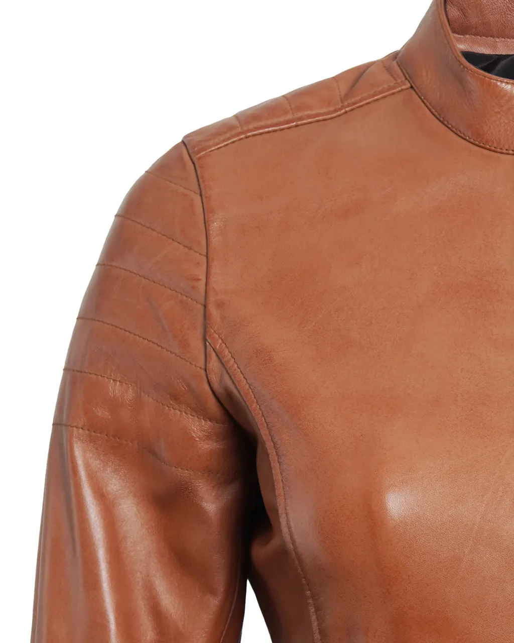 Womens Real Lambskin Leather Tan Biker Jacket