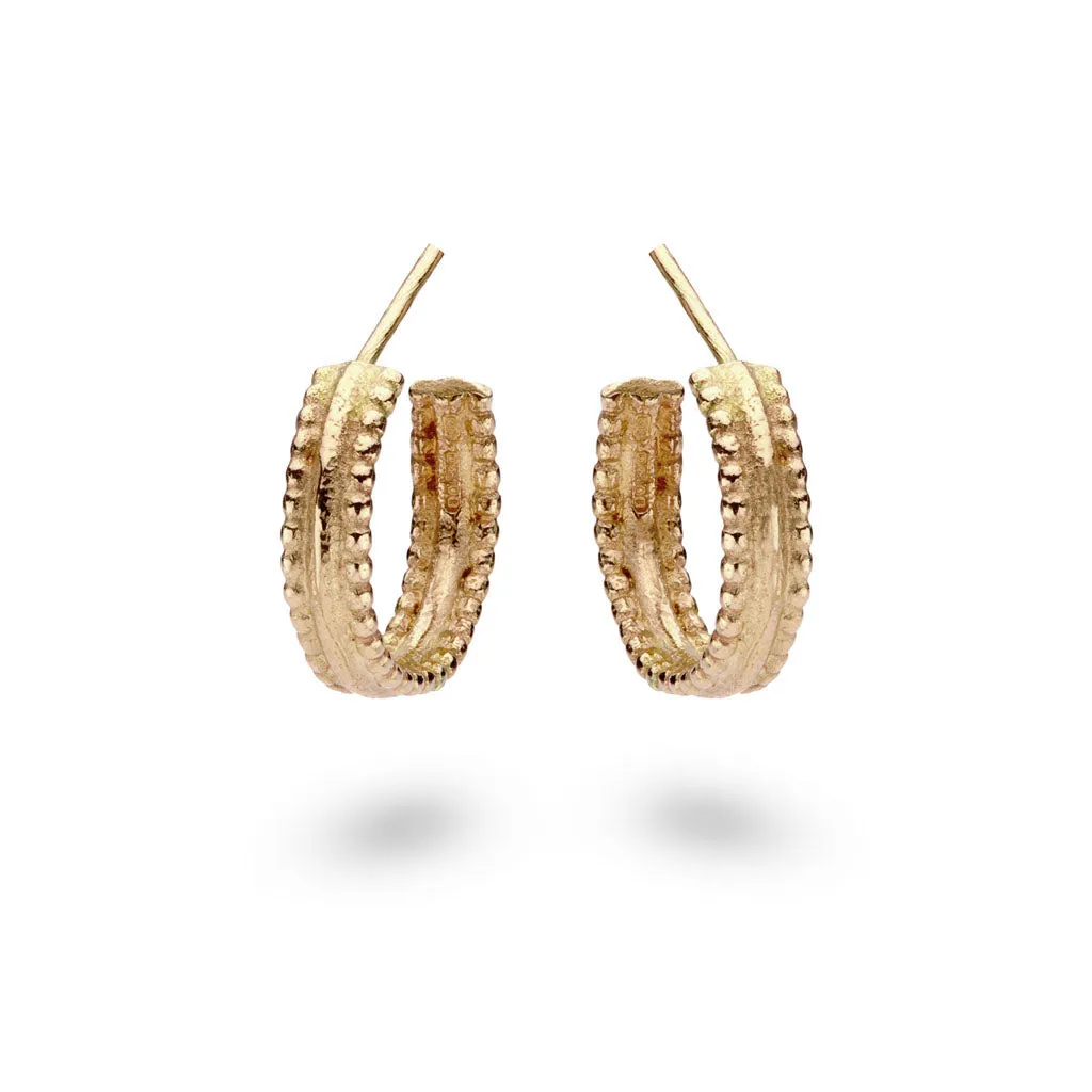 Yellow Gold Double Beaded Hoops - Ruth Tomlinson